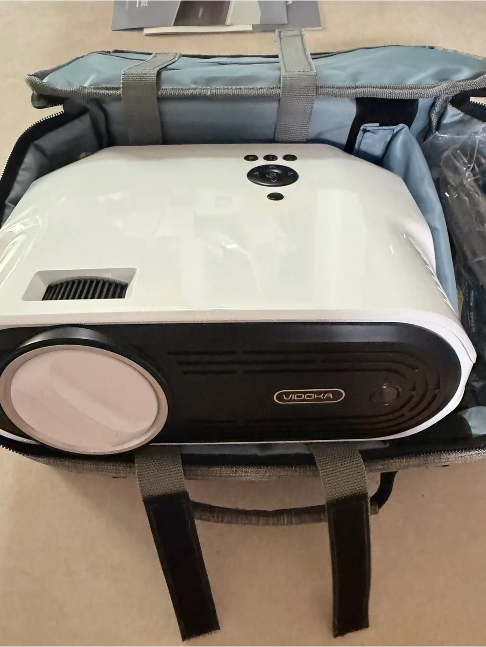 White Compact Projector with Protective Carry Case